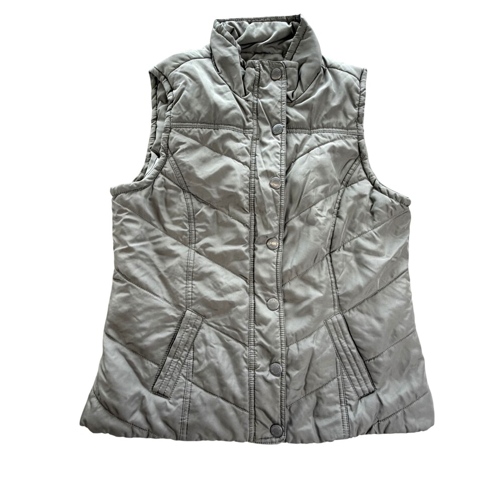 Sonoma Vest Womens PS Gray Quilted Puffer Full Zip Snap Pockets Petite Casual